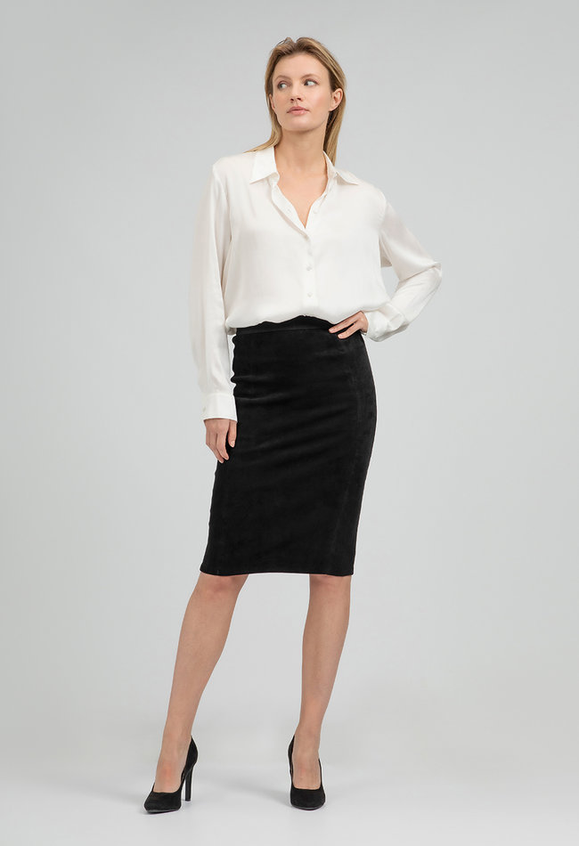 ZINGA Leather Echt leer, suede kokerrok dames zwart| Coco 4999
