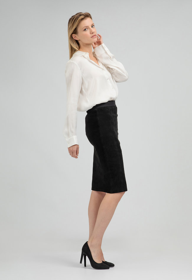 ZINGA Leather Echt leer, suede kokerrok dames zwart| Coco 4999