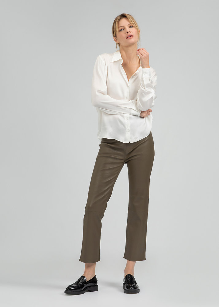 ZINGA Leather High-Waist Lederleggings Lina Military Grün