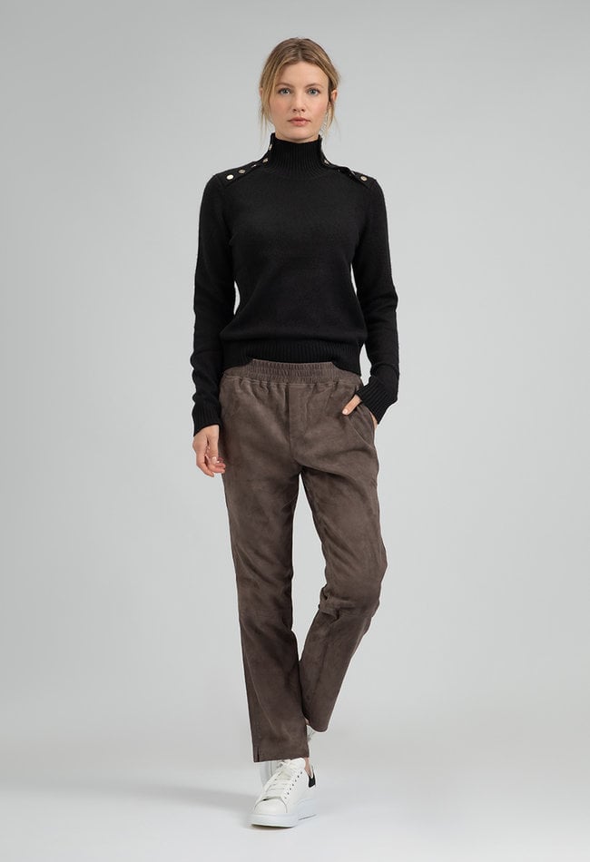 ZINGA Leather Stone Grey Stretch Suede Boyfriend Trousers NOAH with Pockets