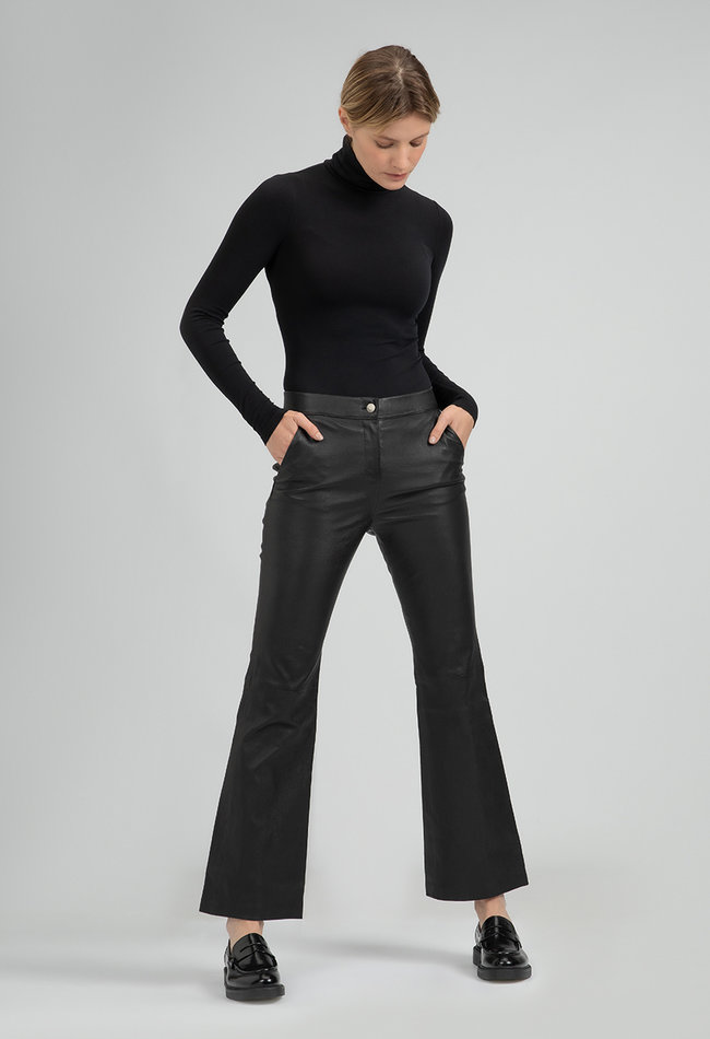 ZINGA Leather Schwarze Damenschlaghosen aus Glattleder | NOVA 6999