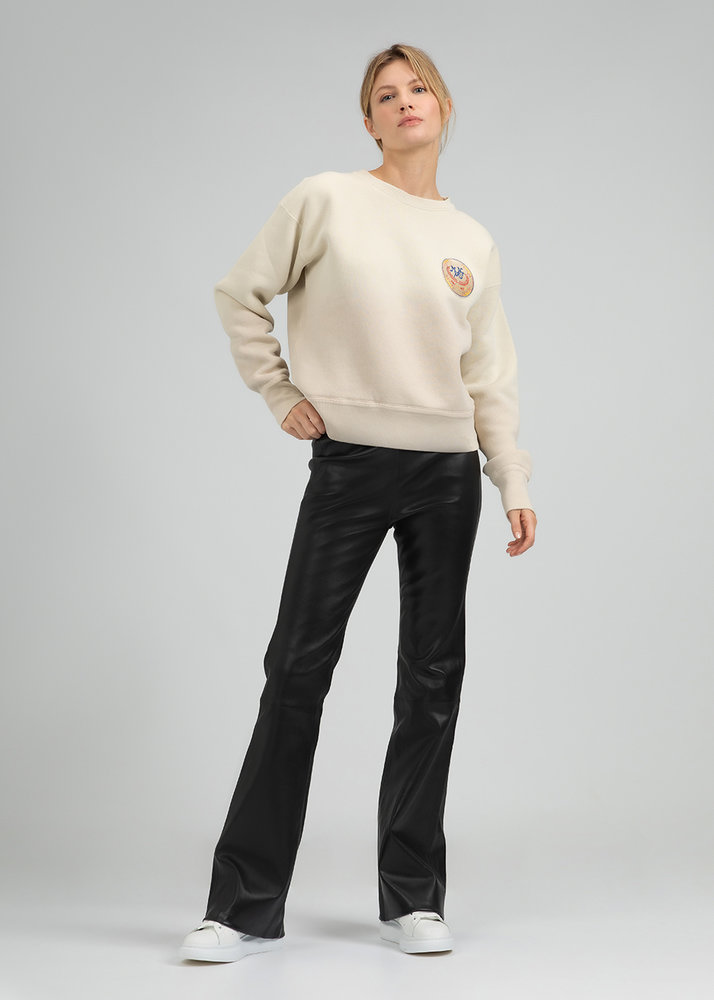 ZINGA Leather Zwart Stretch-Leren Flared Broek FAY met High Waist