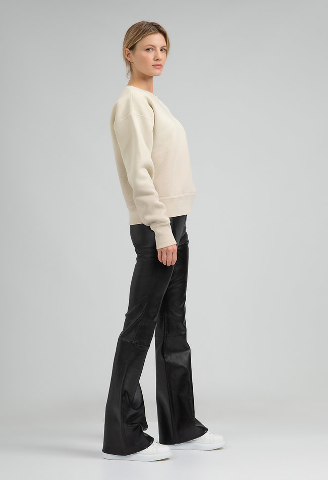 ZINGA Leather Black Stretch Leather Flared Trousers FAY with High Waist