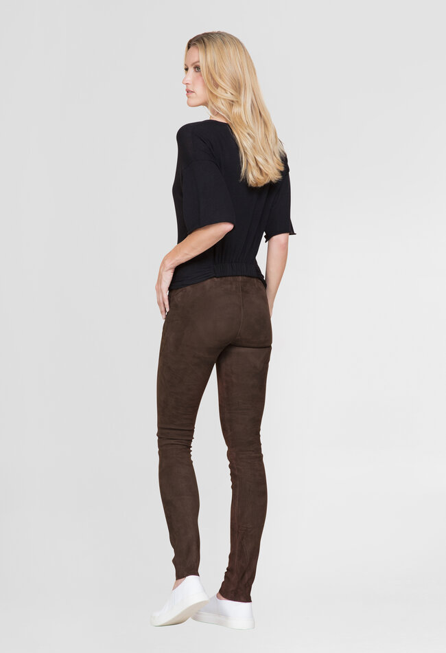 ZINGA Leather Exclusive Dark Brown High Waist Stretch Suede Leggings UMA with Extra Length
