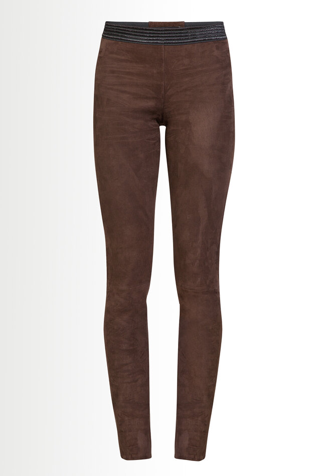 ZINGA Leather Exclusive Dark Brown High Waist Stretch Suede Leggings UMA with Extra Length