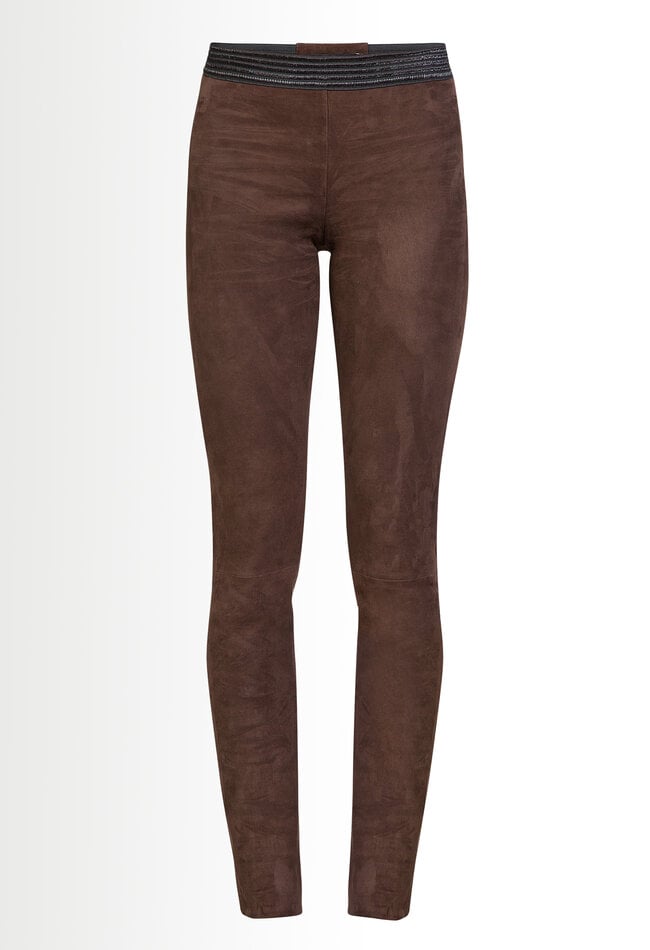 ZINGA Leather ZINGA Leder still UMA Premium High-Rise Velours leggings aus Stretch-Leder in farbe Braun