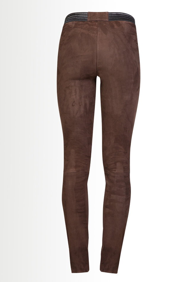 ZINGA Leather Exclusive Dark Brown High Waist Stretch Suede Leggings UMA with Extra Length