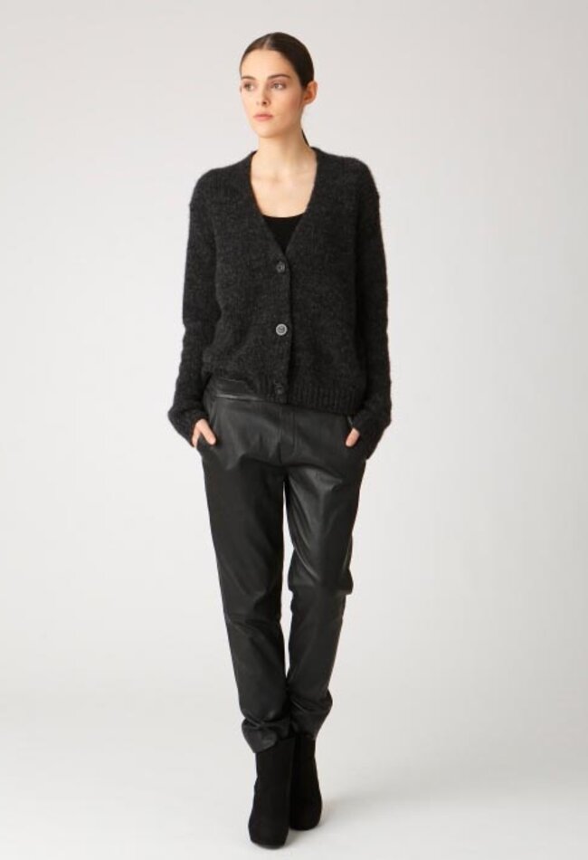 ZINGA Leather Boyfriend broek echt leer dames zwart | RENA 6999
