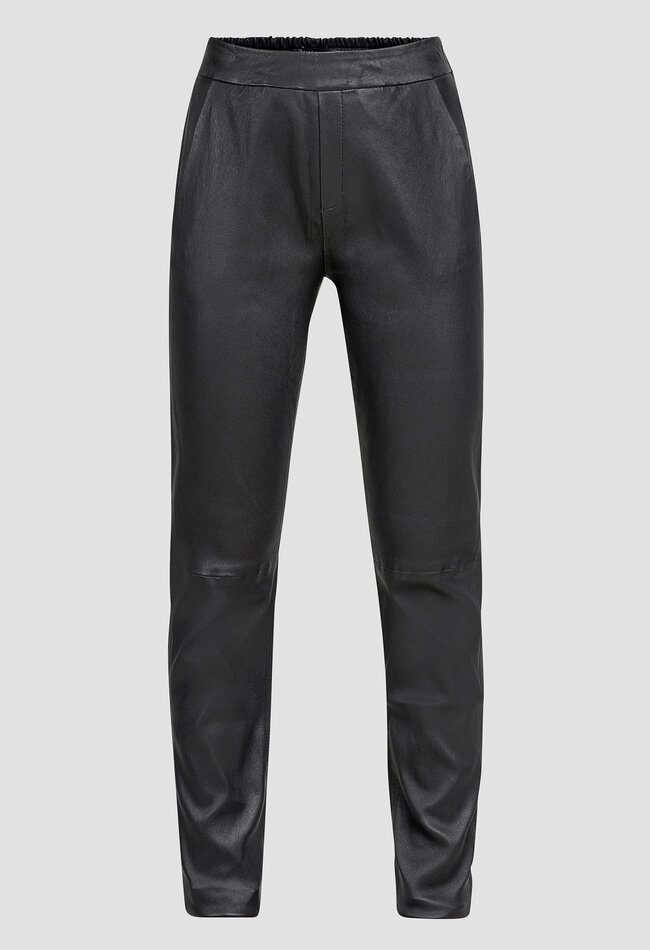 ZINGA Leather Boyfriend broek echt leer dames zwart | RENA 6999