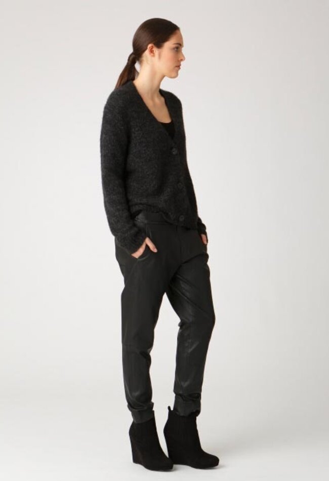 ZINGA Leather Boyfriend broek echt leer dames zwart | RENA 6999
