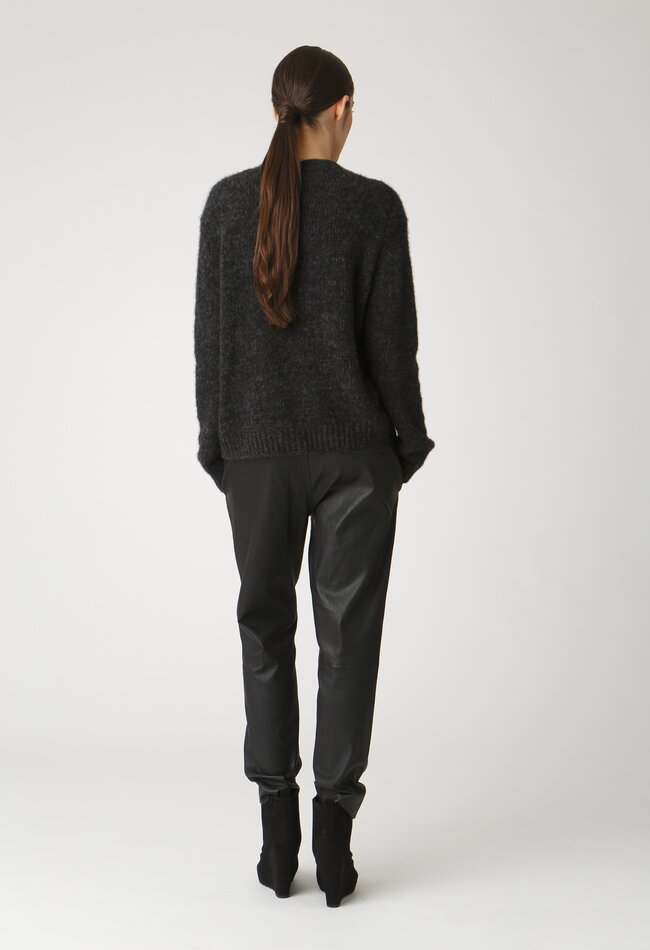 ZINGA Leather Boyfriend broek echt leer dames zwart | RENA 6999
