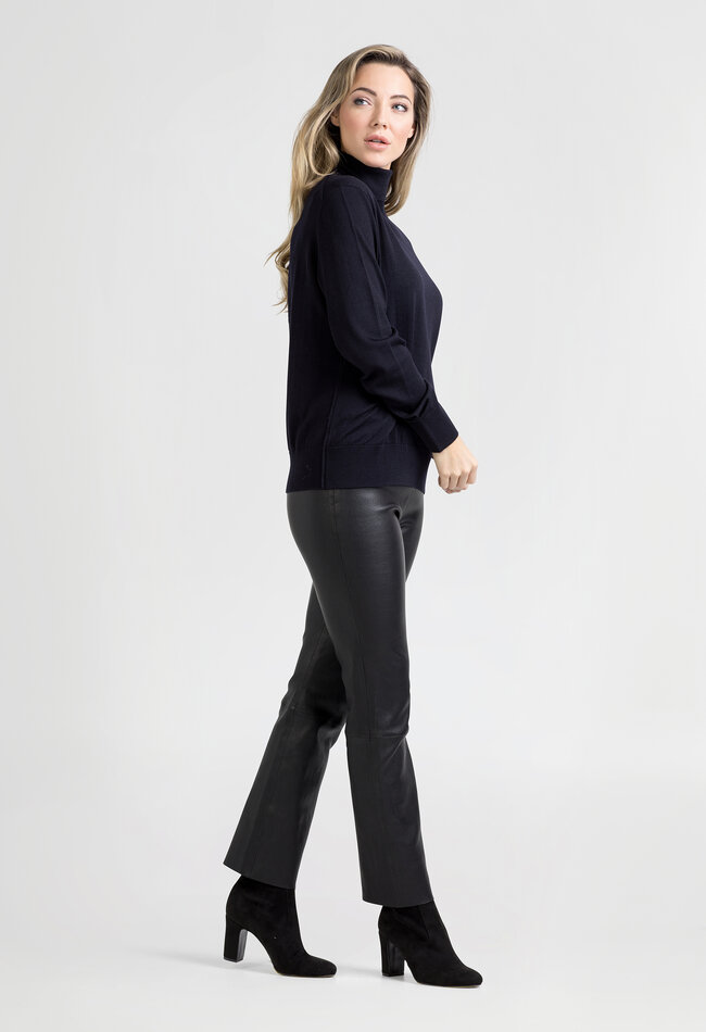 ZINGA Leather Damen-Lederhose Cropped Straight Leg in Schwarz