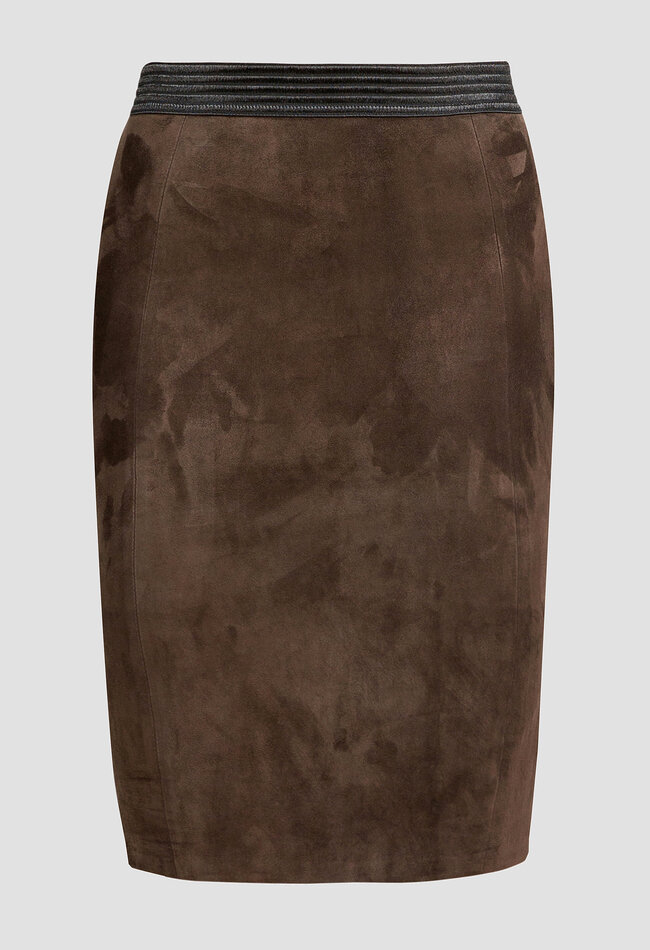 ZINGA Leather Exclusive Brown Pencil Skirt in Velvety-Soft Stretch Suede
