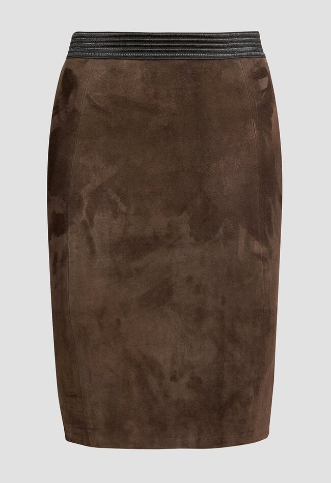 ZINGA Leather ZINGA Leather style COCO 4116  High-Rise stretch Suede Pencil Skirt in color Brown