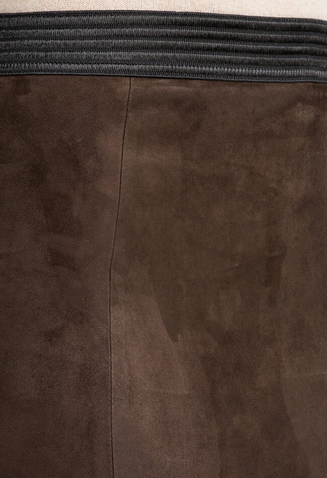 ZINGA Leather Brown Suede Pencil Skirt with Comfortable Elastic Band