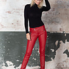 ZINGA Leather Red Leather Biker Trousers in Supple Lambskin | ZINGA Leather