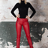 ZINGA Leather Rode Leren Biker Pants met Flatterende Mid Waist