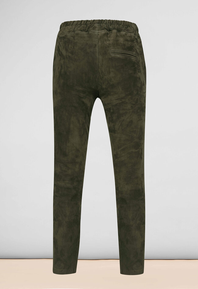 ZINGA Leather Exclusive Dark Green Stretch Suede Boyfriend Trousers NOAH with Pockets