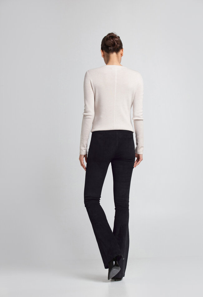 ZINGA Leather Schwarze Stretch-Wildleder Schlaghose FAY mit High Waist