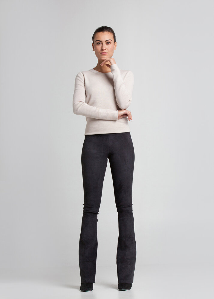 ZINGA Leather Schwarze Stretch-Wildleder Schlaghose FAY mit High Waist