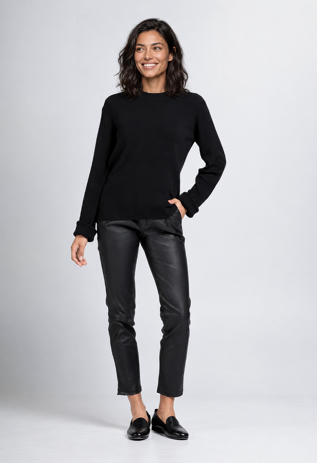 ZINGA Leather ZINGA Leather style NOAH Mid-Rise Stretch Leather Boyfriend Style (Ankle Length) in color Black