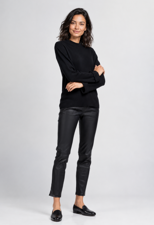 ZINGA Leather ZINGA Leather style NOAH Mid-Rise Leer Boyfriend style ( Enkel Lengte) in kleur Zwart