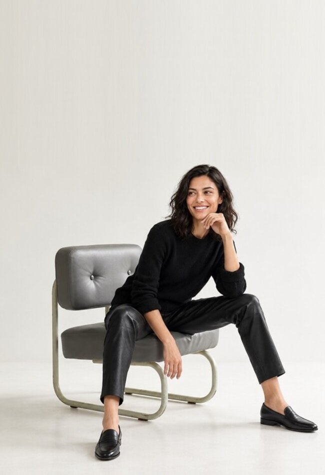 ZINGA Leather ZINGA Leather style NOAH Mid-Rise Leer Boyfriend style ( Enkel Lengte) in kleur Zwart