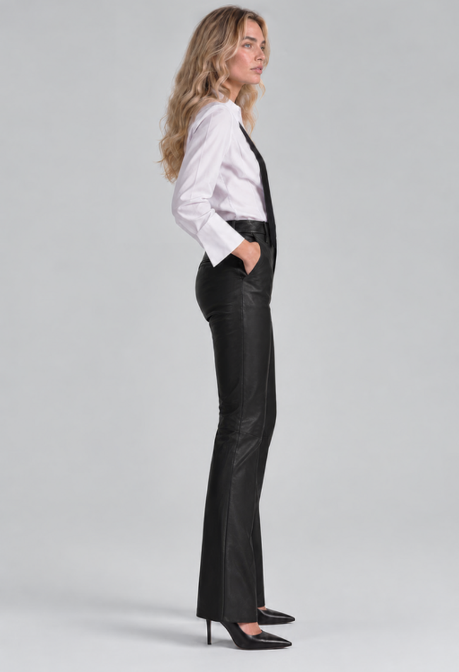 ZINGA Leather ZINGA Leather style FLO Mid-Rise Stretch Leather Slim Flare in color Black