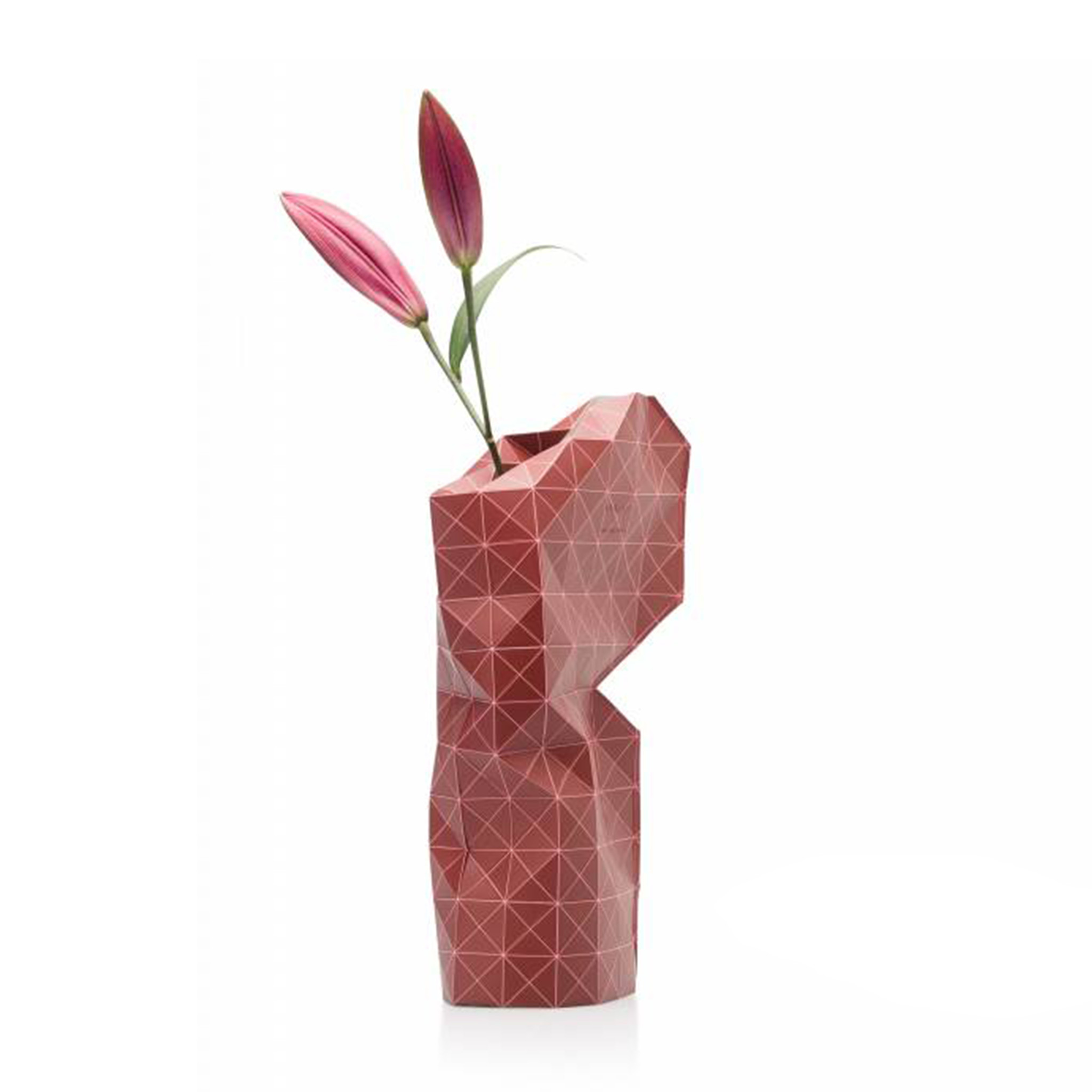 Paper Vase Cover Grid Red Tiny Miracles Flatpacked gift Tiny