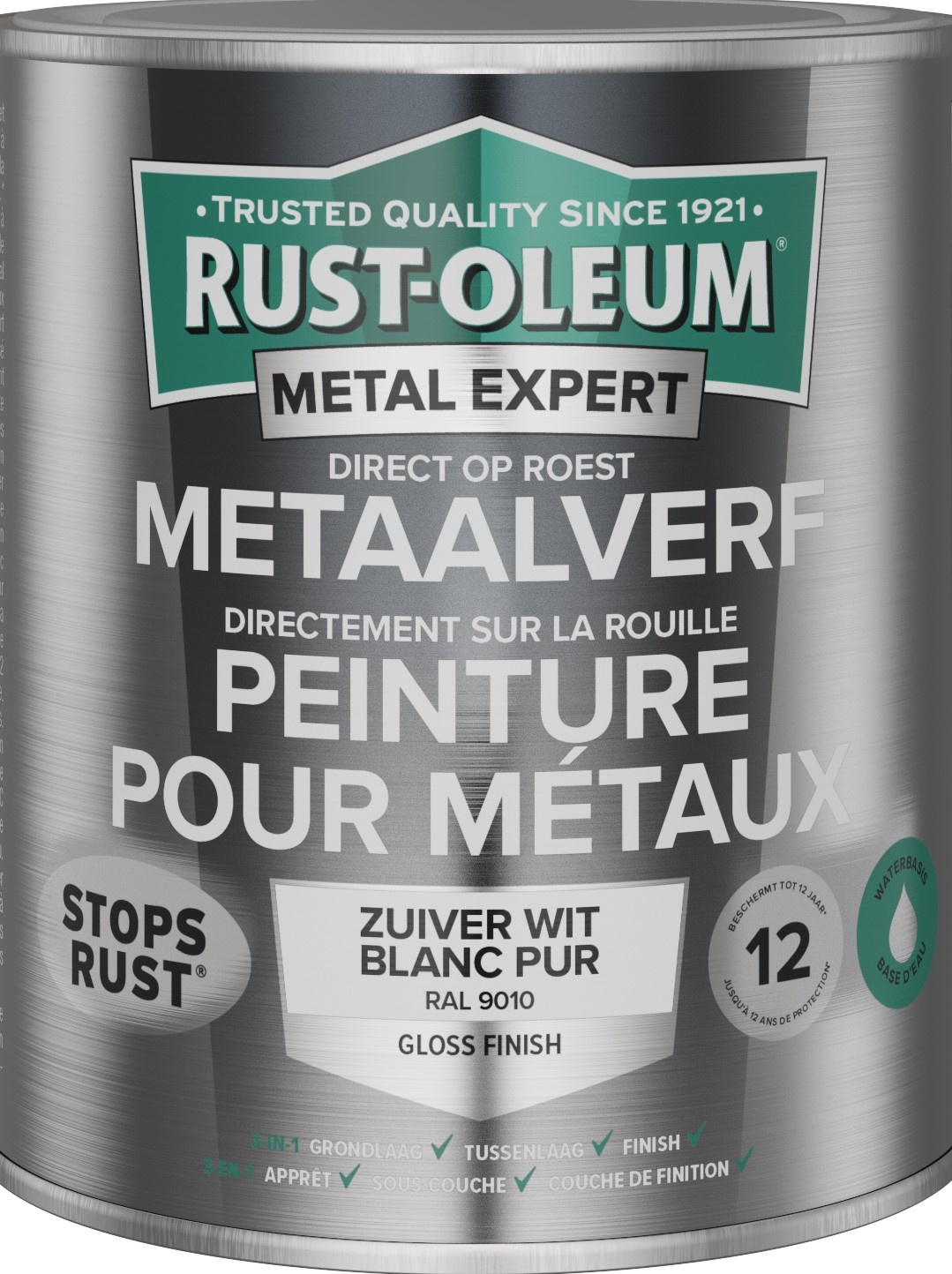 Rust-oleum Metalexpert Direct Op Roest Metaalverf Gloss - Waterbasis - 9010 250 Ml