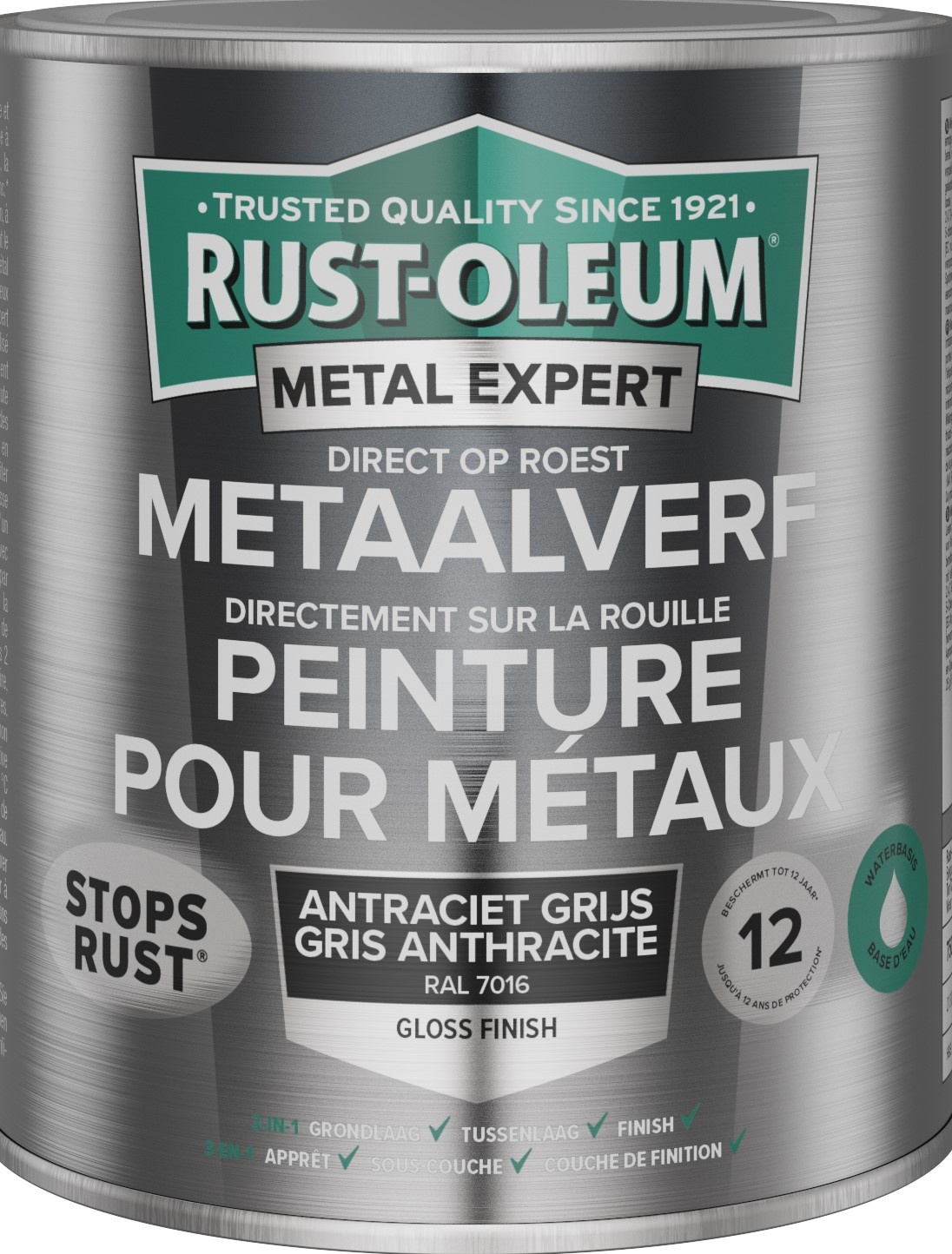 Rust-oleum Metalexpert Direct Op Roest Metaalverf Gloss- Waterbasis - 7016 250 Ml