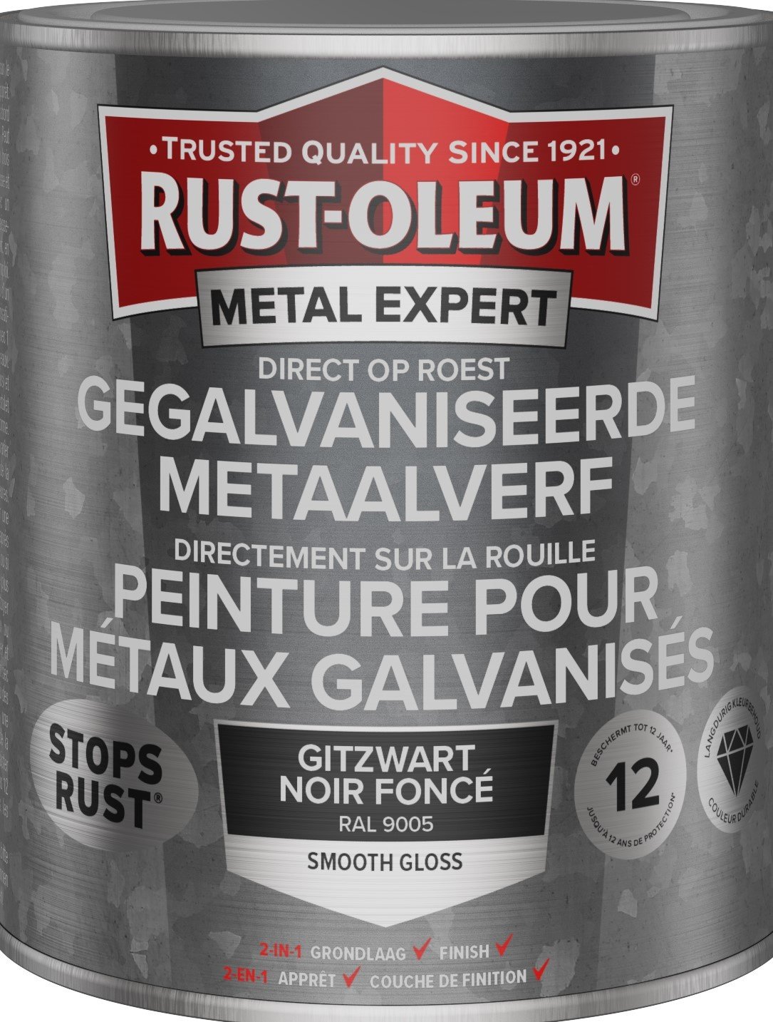 rust-oleum metal expert gegalvaniseerde metaalverf ral 9005 0.75 ltr