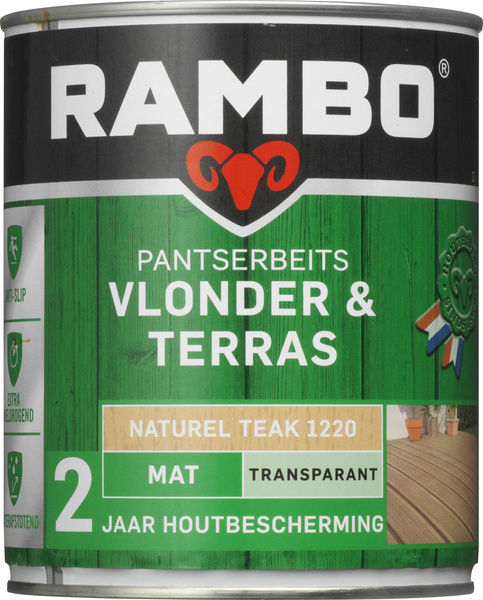 Vijf toediening Opknappen Rambo Pantserbeits Vlonder & Terras Mat Transparant 1220 Naturelteak -  Verfwebwinkel.nl