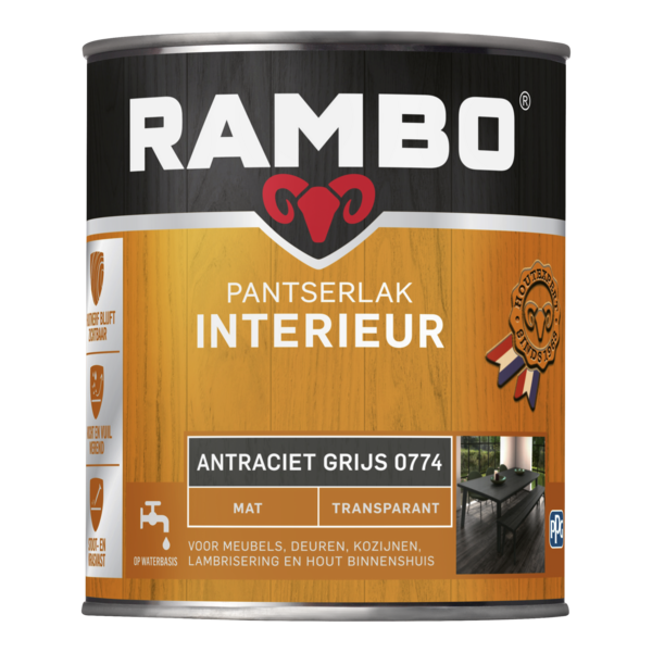 Rambo pantserlak interieur transparant mat antraciet grijs verf 250ml