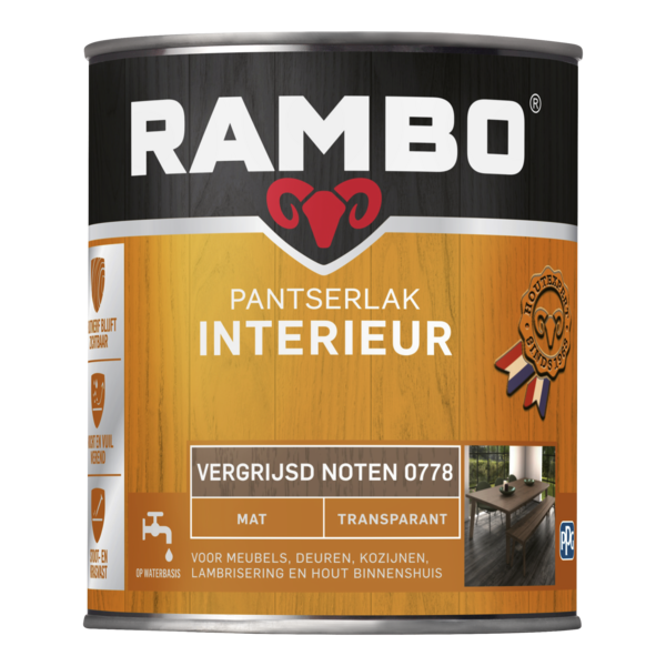 Rambo pantserlak lak verf interieur transparant mat vergrijsd noten 250ml