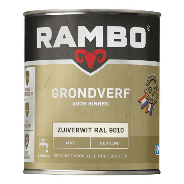Rambo Grondverf Binnen Mat Zuiverwit Ral9010-0,75 Ltr