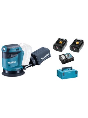 Makita DBO180RMJ 18V Li-Ion Accu excentrische schuurmachine set (2x 4.0Ah accu) in Mbox - 125mm