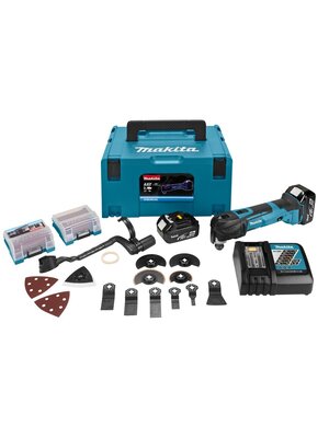 Makita DTM51RMJX3 18V Li-Ion Accu multitool set (2x 4.0Ah accu) + 41 delige accessoireset in Mbox - snelwissel