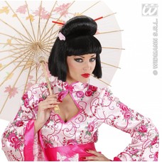 Feestpruik: Geisha met bloem en stokjes
