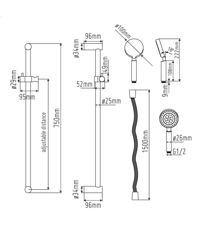 RVS Douche Set met Thermostaat SD1012 RVS316 Haakrvs