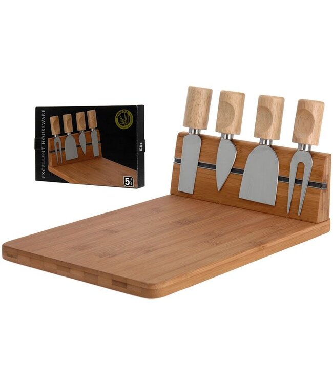 Excellent Houseware Bamboe kaasplank met 4 kaasmessen