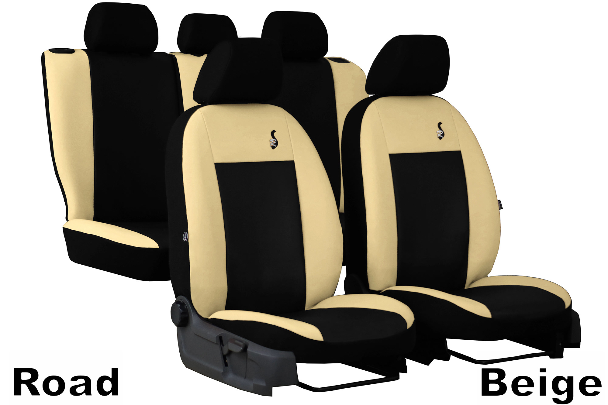 P 404, Sitzbezüge (2x Sitz vorne, 1x Sitzbank hinten). Farbe: Leder  hellbraun (cognac). Passend für Peugeot 404 Limous