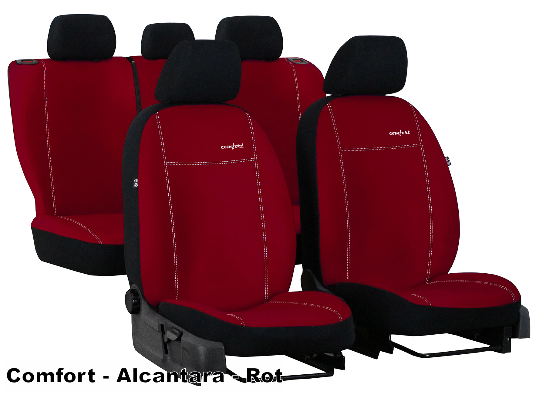 Auto SITZBEZÜGE Universelle PU Rote Leder und Alcantara Effekt, KOMPLETT  SET Vorne + Hinten