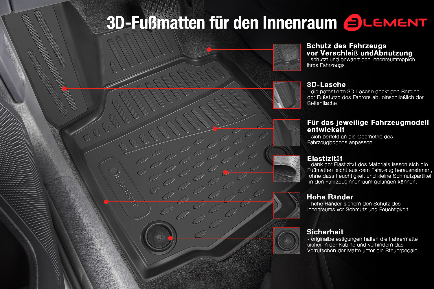 Element 3D Passgenaue Gummimatten für Audi A4 B8 - Maluch Premium  Autozubehör