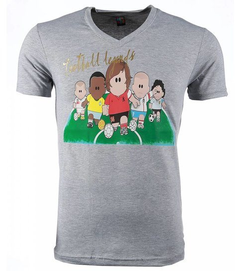 Local Fanatic T-shirt - Football Legends Print - Grijs