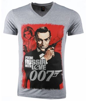 Local Fanatic T-shirt - James Bond From Russia 007 Print - Grijs