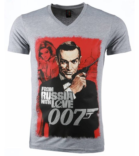 Local Fanatic T-shirt - James Bond From Russia 007 Print - Grijs