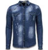 Enos Denim Shirt - SpijkerBlouse Slim Fit Long Sleeve - Vintage Look - Blauw