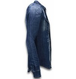 Enos Denim Shirt - SpijkerBlouse Slim Fit Long Sleeve - Vintage Look - Blauw