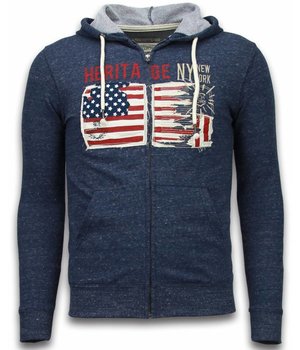 Enos Casual Vest - Embroidery American Heritage - Blauw